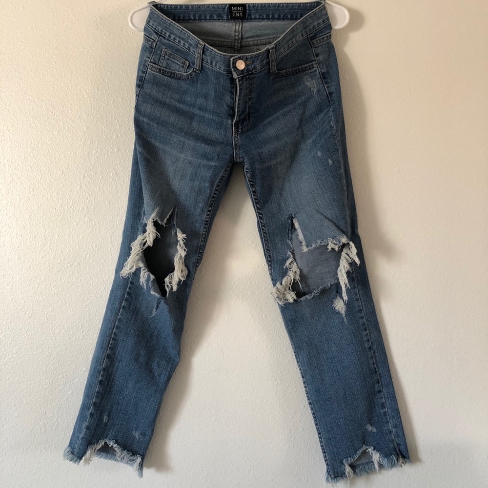 Distressed jeans denim Straight fit jean bottoms